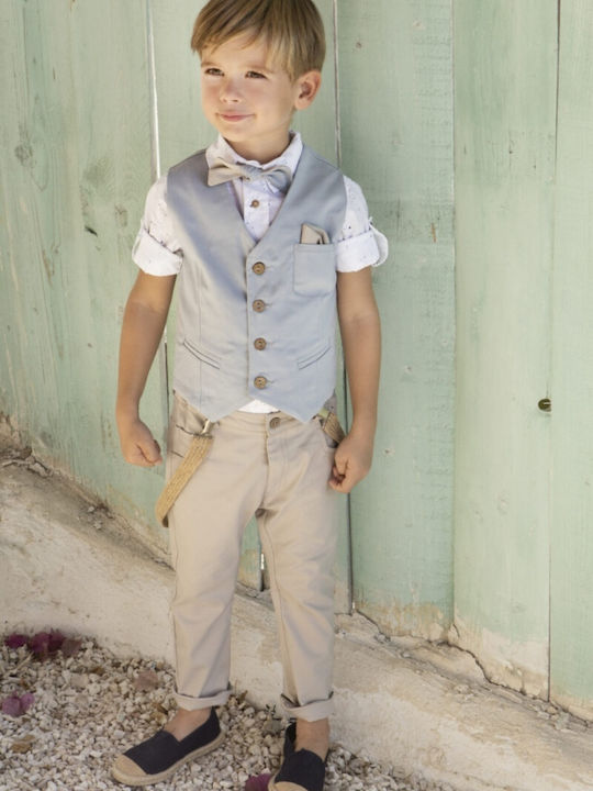 Baby Bloom Costum de Botez cu Vestă pentru Băiat Bej 6buc