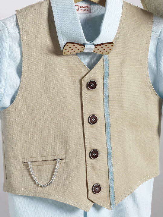 New Life Boys Baptism Suit with Vest 6pcs Beige