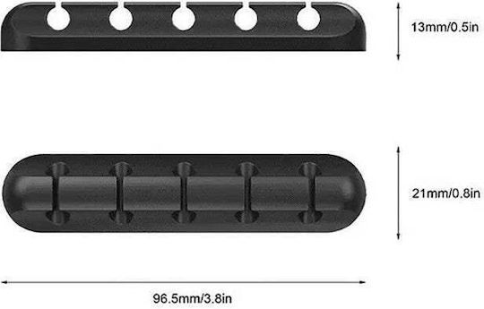 Cable Organizer Flippy Cable Clips Double Adhesive Fixation Silicon 5 Slots Black