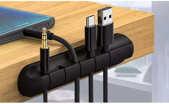 Cable Organizer Flippy Cable Clips Double Adhesive Fixation Silicon 5 Slots Black