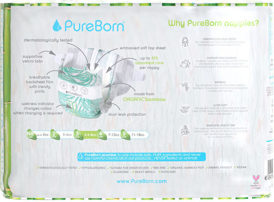 PureBorn Tape Diapers Organic Bamboo No 3 For 5.5-8kg 28 Pieces