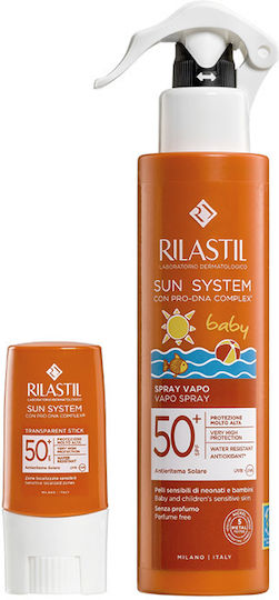 Rilastil Sun System SPF50 Kleinkind Sonnenschutzmittel Set Emulsion für Gesicht & Körper 200ml & Geschenk Sonnenschutzstick für empfindliche Zonen 8,5ml & Neseser