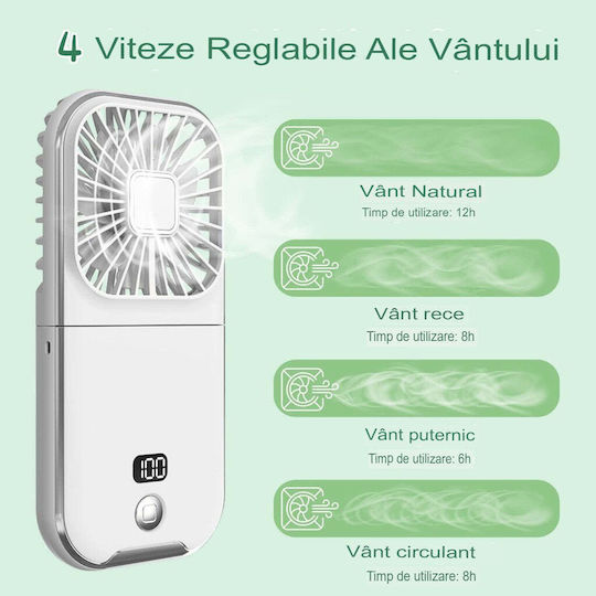 Portable Flippy Fan 3 In 1 Handheld Neck Desk 16.7 X 8 X 1.9 Cm 3 Speed Levels Usb Charging Foldable Digital Display Phone Holder White