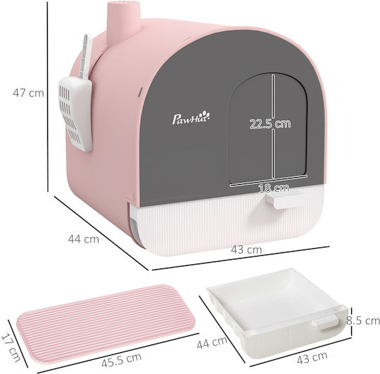 Pawhut Cat Toilet Closed with Filter Pink L43 x W44 x H47cm