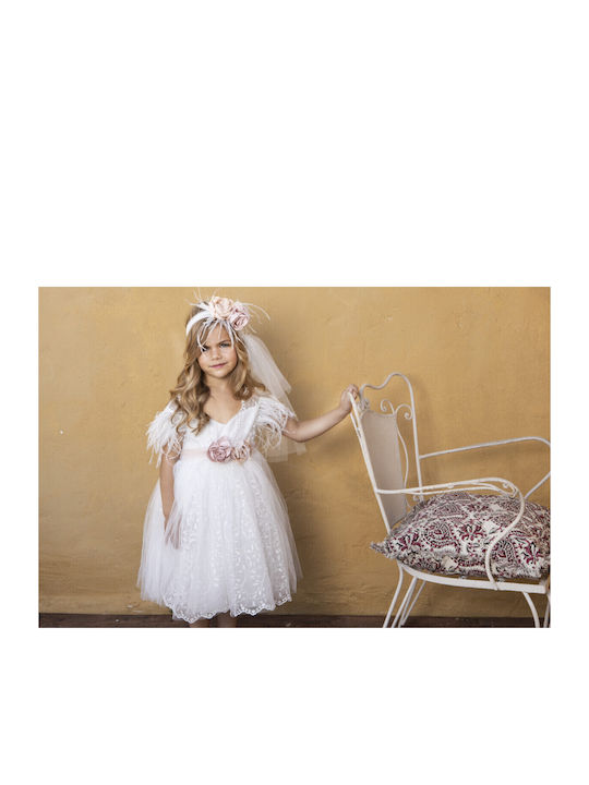 Baby Bloom Εκρού Φόρεμα Βάπτισης από Δαντέλα