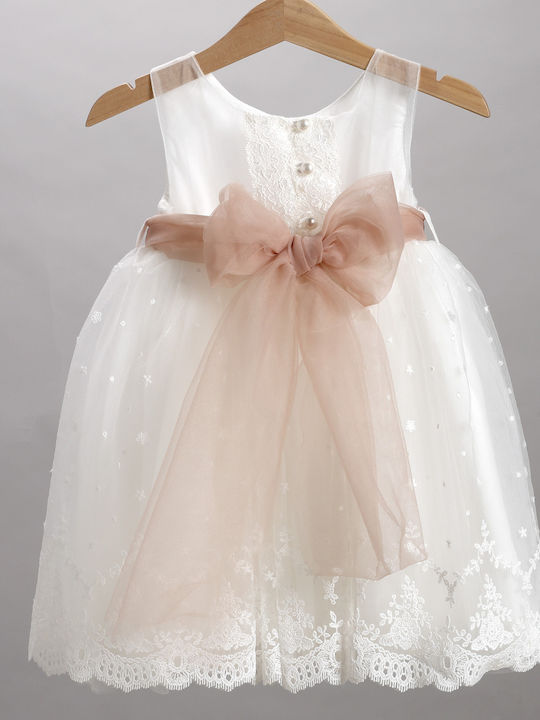 New Life Ecru Baptism Clothes Set with Dress Hair Accessories & Lace Cardigan 3 Pieces