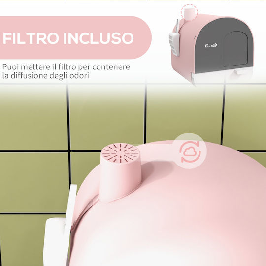 Pawhut Cat Toilet Closed with Filter Pink L43 x W44 x H47cm