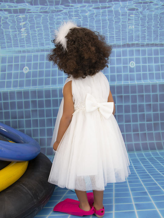 Bambolino Emma White Baptism Clothing Set with Hair Accessories & Dress made of Tulle 2pcs