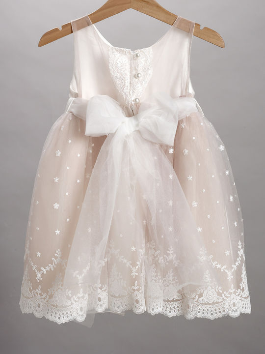 New Life Beige Baptism Clothes Set with Hair Accessories Cardigan & Dress Made of Lace 3 Pieces
