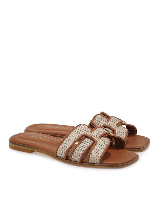 Kalista Leather Women's Flat Sandals in Tabac Brown Color