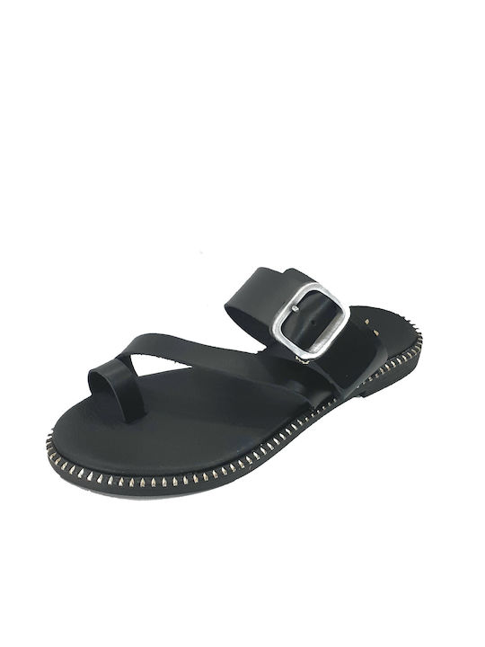 Zizel Leder Damen Flache Sandalen in Schwarz Farbe