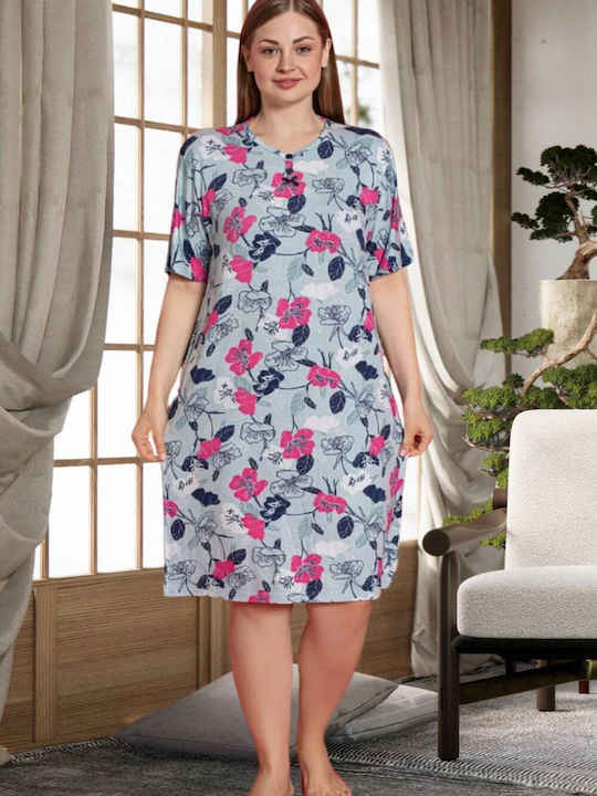 Short Sleeve Multicolored Homewear Dress D5159