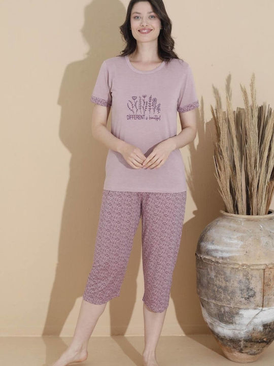 Damen Capri Kurzarm-Pyjama 10685 Lila