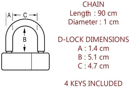 Master Lock 90cm Motorcycle Chain Lock Motorcycle Chain Lock with 10mm Pin in Black
