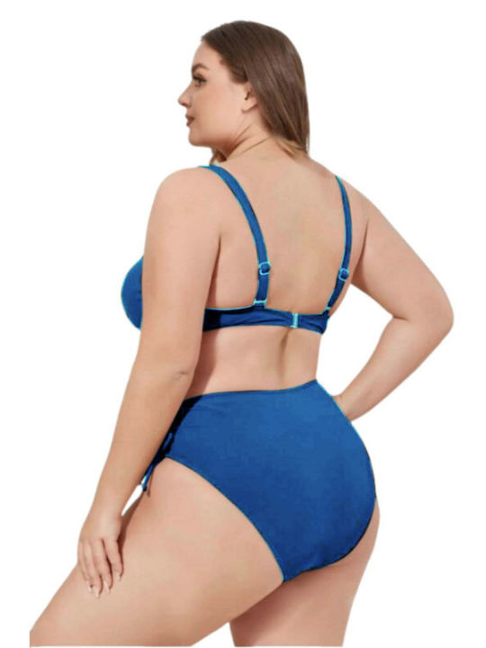Plus Size Bikini Set mit Halterneck-Bindung Blau
