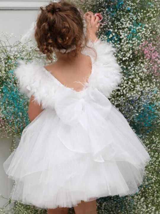 Mi Chiamo Alb Set de Haine de Botez cu Accesorii pentru păr & Rochie din Tulle 2buc