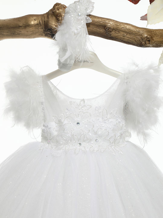 Mi Chiamo Alb Set de Haine de Botez cu Accesorii pentru păr & Rochie din Tulle 2buc