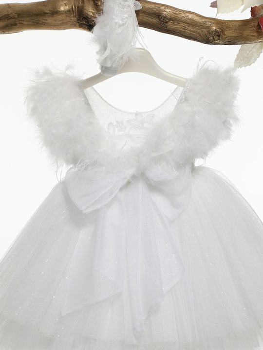 Mi Chiamo Alb Set de Haine de Botez cu Accesorii pentru păr & Rochie din Tulle 2buc
