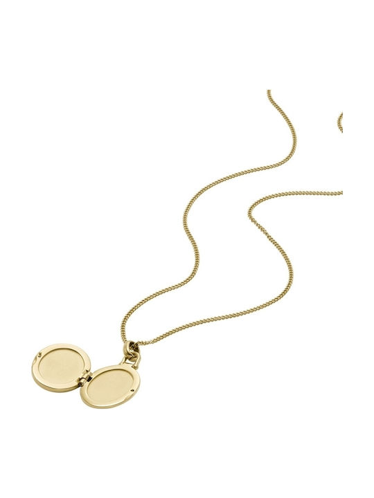 Fossil Necklace with design Star from Gold Plated Steel with Zircon