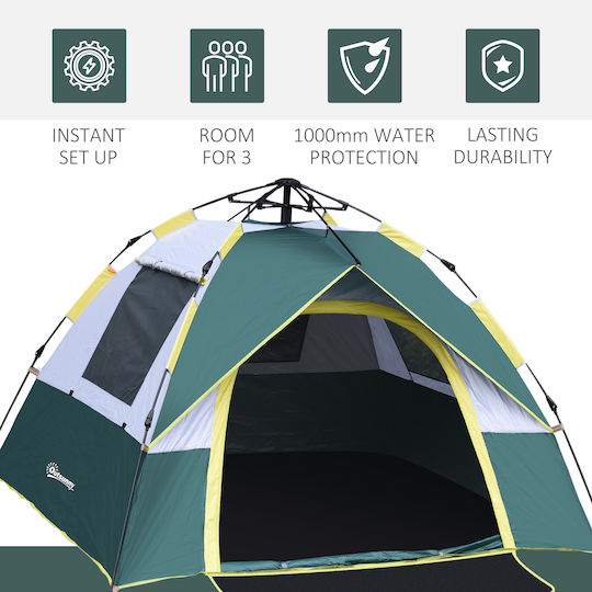 Outsunny Automatic Summer Camping Tent Green for 2 People 205x195x135cm