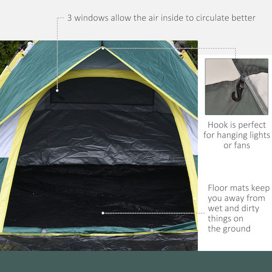 Outsunny Automatic Summer Camping Tent Green for 2 People 205x195x135cm