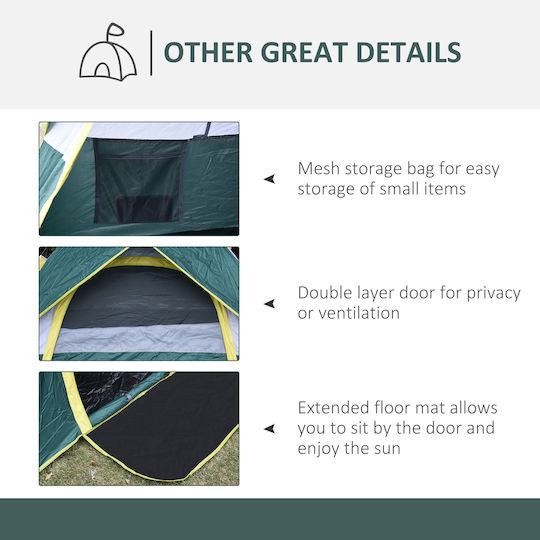 Outsunny Automatic Summer Camping Tent Green for 2 People 205x195x135cm