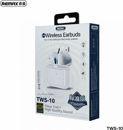 Remax TWS-10 Earbud Bluetooth Handsfree Ακουστικά με Αντοχή στον Ιδρώτα και Θήκη Φόρτισης Λευκά
