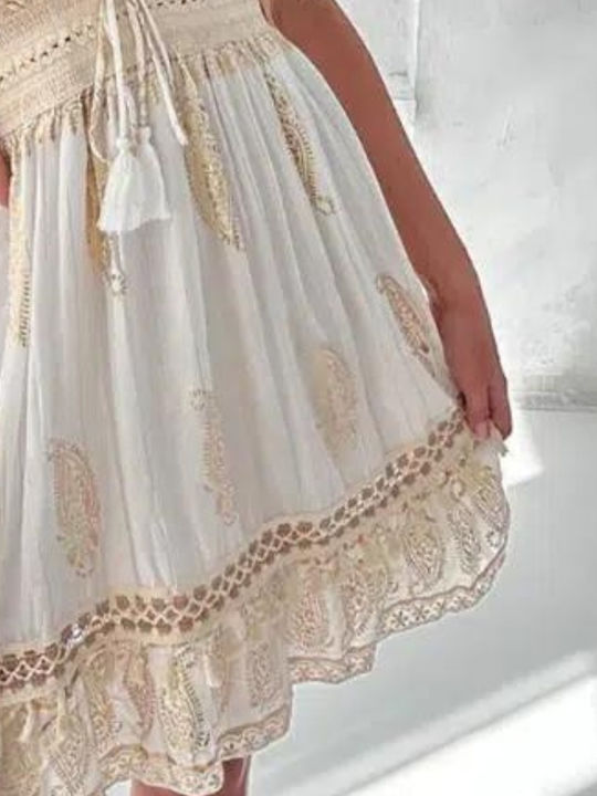 Suki Καλοκαιρινό Mini Φόρεμα Κρουαζέ Εκρού