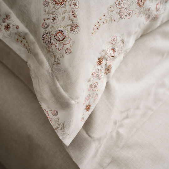 Vesta Home Σετ Παπλωματοθήκη Βαμβακοσατέν 230x240cm Υπέρδιπλη με 2 Μαξιλαροθήκες Karen Sand
