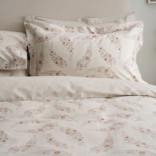 Vesta Home Σετ Παπλωματοθήκη Βαμβακοσατέν 230x240cm Υπέρδιπλη με 2 Μαξιλαροθήκες Karen Sand
