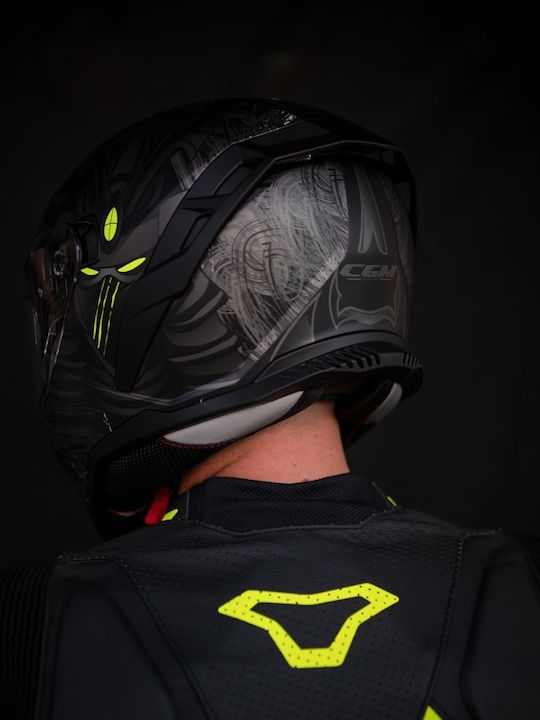 CGM Shot Nippo 363S Black/Yellow Fluo Matt Cască Moto Față întreagă ECE 22.06 1550gr cu Sunvisor