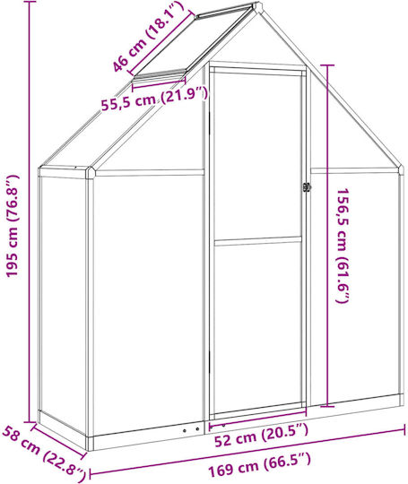 vidaXL 4005816 Seră Casa cu Cadru din Aluminiu 1.69x0.58x1.95m