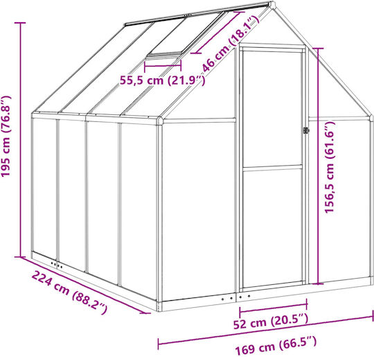 vidaXL 4005834 Greenhouse House Type with Aluminum Frame 2.24x1.69x1.95m