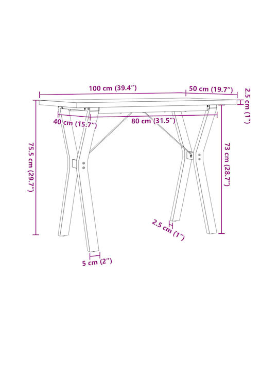 Table Dining Room from Solid Wood & Metal Coffee 100x50x75.5cm