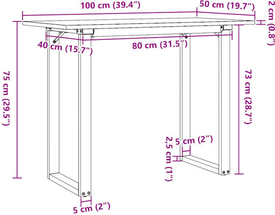Table Dining Room from Solid Wood & Metal Coffee 100x50x75cm