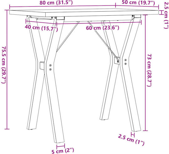 Table Dining Room from Solid Wood & Metal Coffee 80x50x75.5cm