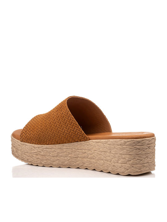 Δερμάτινα Γυναικεία Σανδάλια Flatforms Καφέ