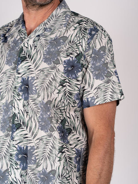 Pre End Men's Shirt Short Sleeve Floral Blue