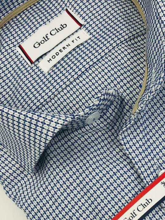 Golf Club Men's Shirt Long Sleeve Cotton Checked Blue