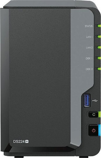 Synology DiskStation DS224+ & 2xHAT3300-4T NAS Tower with 2 slots for HDD/SSD and 2 Ethernet ports