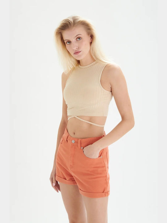 24 Colours Γυναικείο Crop Top Beige