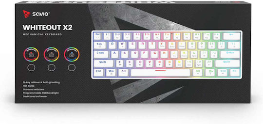 Savio WHITEOUT X2 Gaming Mechanical Keyboard 60% with Outemu Brown switches and RGB lighting (English US) White