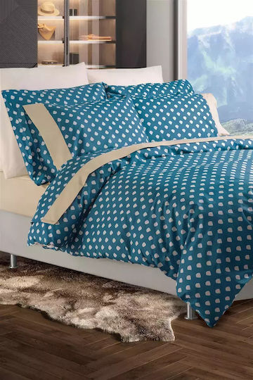 Makis Tselios Home Drops Σετ Κουβερλί Μονό Βαμβακερό Πετρόλ 160x240cm 2τμχ