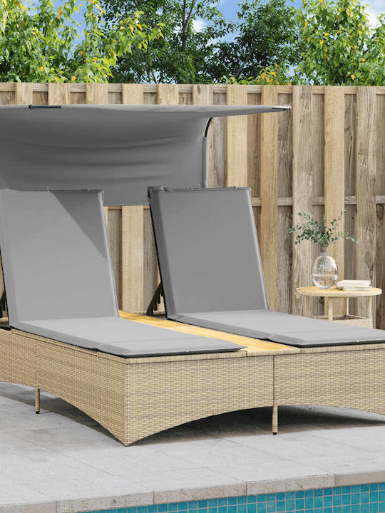 Ξαπλώστρα Διπλή Rattan με Μαξιλάρι & Σκίαστρο 136x202x140εκ.