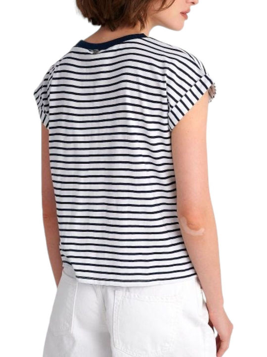 Attrattivo Women's Blouse Cotton Short Sleeve Striped Blue