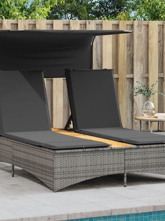 Liegestuhl Doppelter Rattan mit Kissen & Sonnenschirm Gray 136x202x140cm.