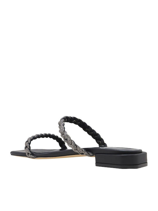 Leather Women's Flat Sandals in Black Color