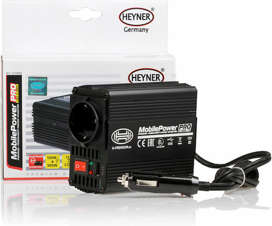 Heyner Invertor Auto 150W pentru Convertirea 12V DC în 230V AC cu 1xUSB