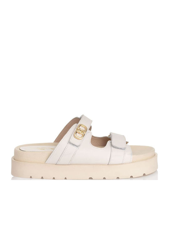 Leather Women's Flat Sandals in White Color