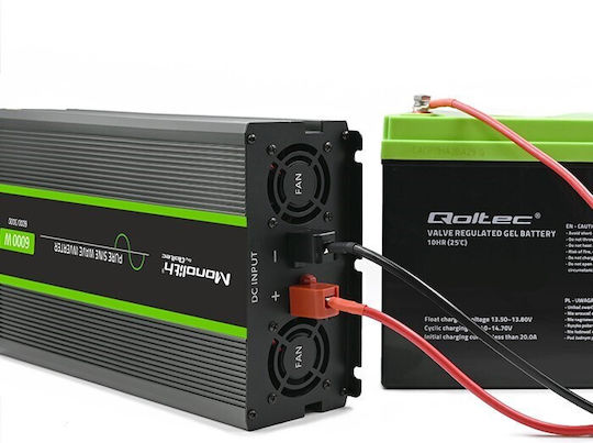 Qoltec Inverter für Autos Reine Sinuswelle 3000W zur Umwandlung von 12V DC in 230V AC mit 1xUSB